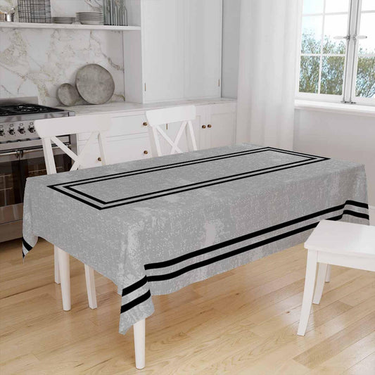 Bohemian Black Geometric Border Lines on Gray Watercolor Background Pattern Tablecloth Modern Minimal Dining Accent Cover