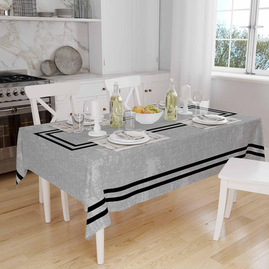 Bohemian Black Geometric Border Lines on Gray Watercolor Background Pattern Tablecloth Modern Minimal Dining Accent Cover