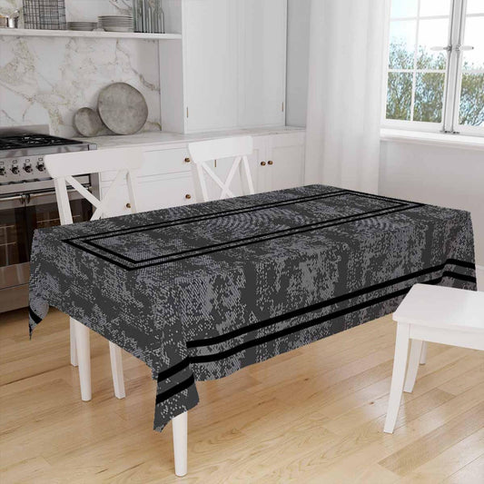 Black Geometric Border Lines on Dark Gray Watercolor Background Pattern Tablecloth, Modern Dining Accent Cover