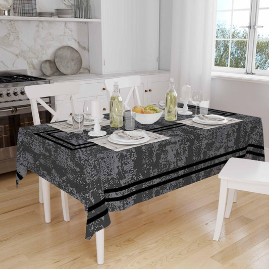 Black Geometric Border Lines on Dark Gray Watercolor Background Pattern Tablecloth, Modern Dining Accent Cover