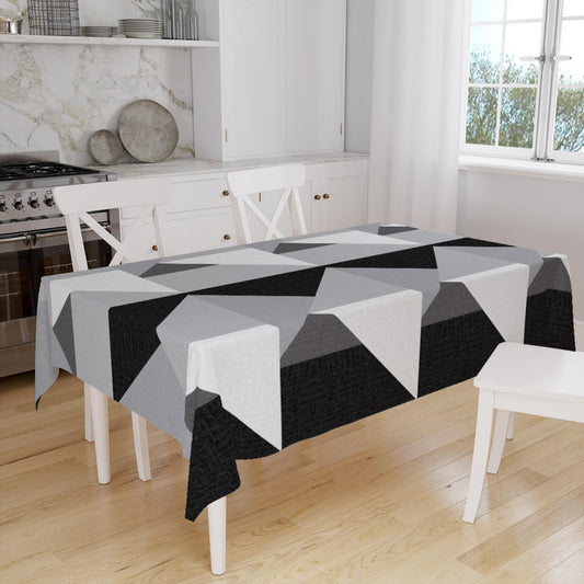 Black White Gray Geometric Triangle Background Pattern Tablecloth, Modern Dining Accent Cover