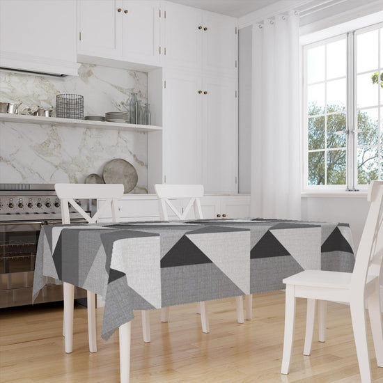 Gray White Scandinav Geometric Triangle Background Pattern Tablecloth, Modern Nordic Dining Accent Cover