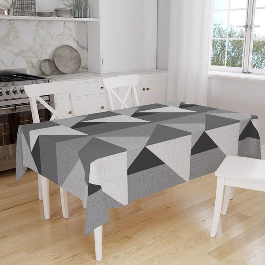 Gray White Scandinav Geometric Triangle Background Pattern Tablecloth, Modern Nordic Dining Accent Cover