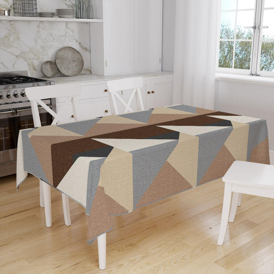 Brown Gray Yellow  Scandinav Geometric Triangle Background Pattern Tablecloth, Modern Nordic Dining Accent Cover