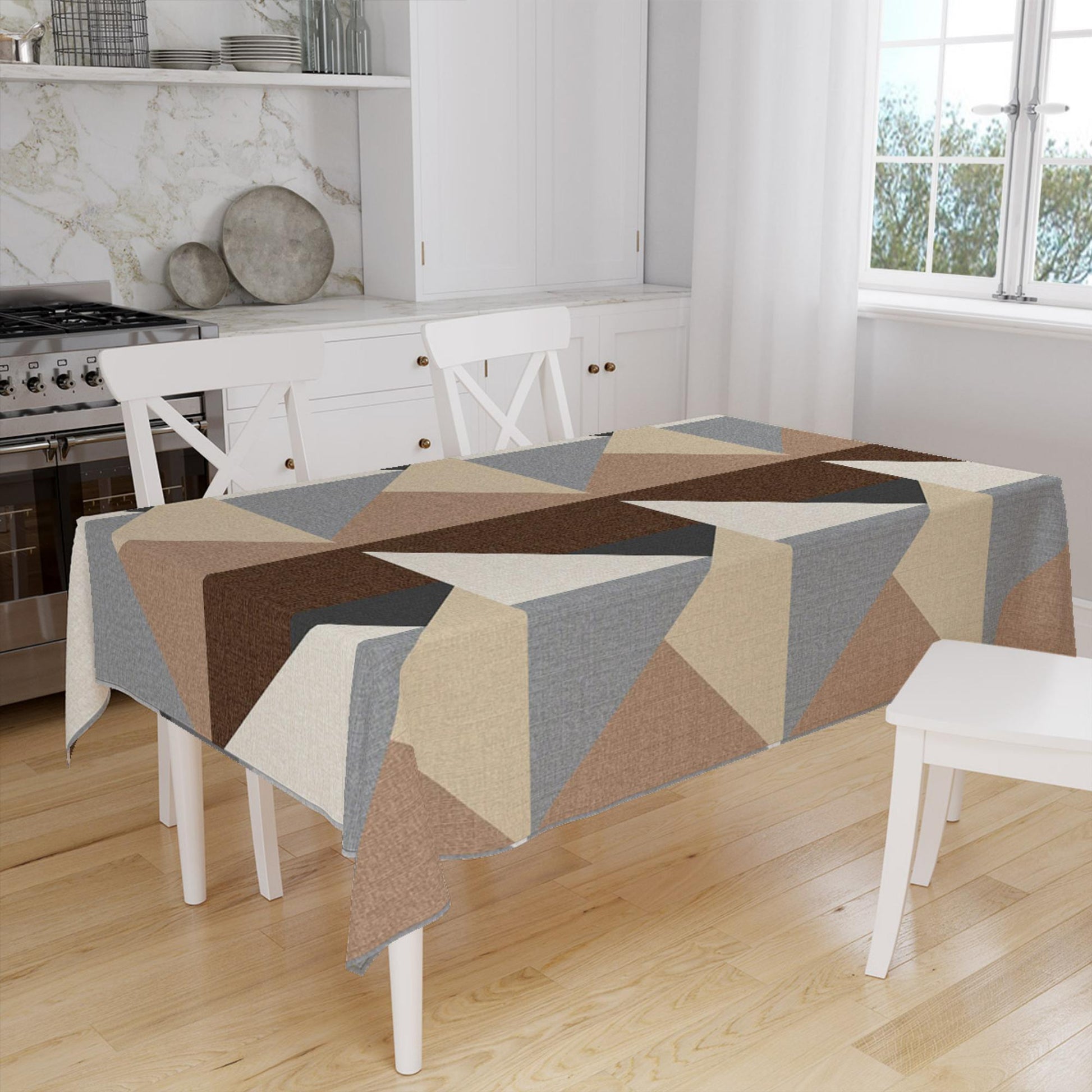 Brown Gray Yellow  Scandinav Geometric Triangle Background Pattern Tablecloth, Modern Nordic Dining Accent Cover