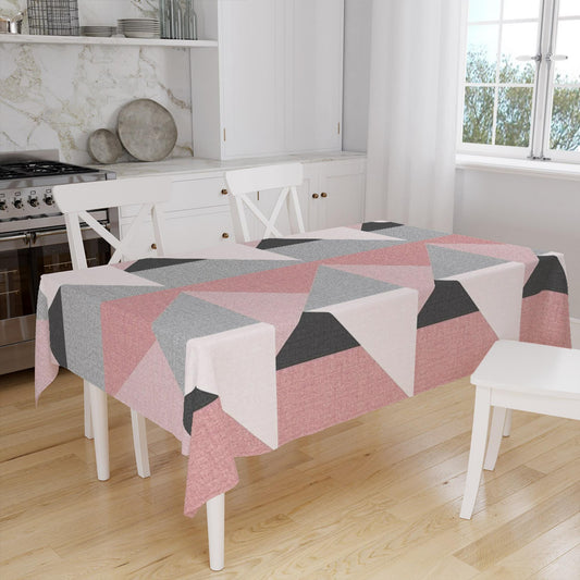 Pink Gray Black Scandinav Geometric Triangle Background Pattern Tablecloth, Modern Nordic Dining Accent Cover