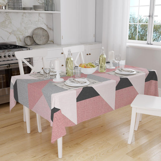 Pink Gray Black Scandinav Geometric Triangle Background Pattern Tablecloth, Modern Nordic Dining Accent Cover