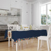 Navy Blue Ethnic Authentic Retro Ottoman Turkish Floral Figures Border Cream Background Pattern Tablecloth, Modern Dining Accent Table Cover