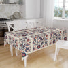 Ethnic Authentic Retro Ottoman Turkish Kilim Tradional Figures Border White Background Pattern Tablecloth, Modern Dining Accent Table Cover