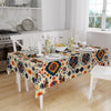 Ethnic Authentic Retro Ottoman Turkish Kilim Aztec Figures Border White Background Pattern Tablecloth, Modern Dining Accent Table Cover