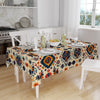 Ethnic Authentic Retro Ottoman Turkish Kilim Aztec Figures Border White Background Pattern Tablecloth, Modern Dining Accent Table Cover