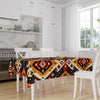 Ethnic Authentic Retro Ottoman Turkish Kilim Aztec Figures Border White Background Pattern Tablecloth, Modern Dining Accent Table Cover