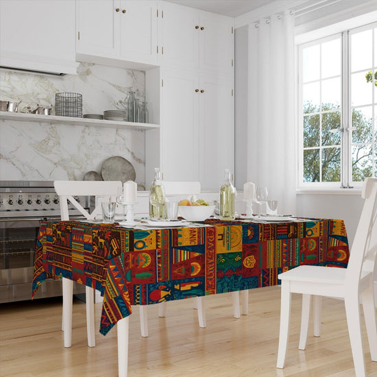 Colorful Aztec Tradional Authentic Retro Mystic Pattern Tablecloth, Modern Dining Accent Table Cover