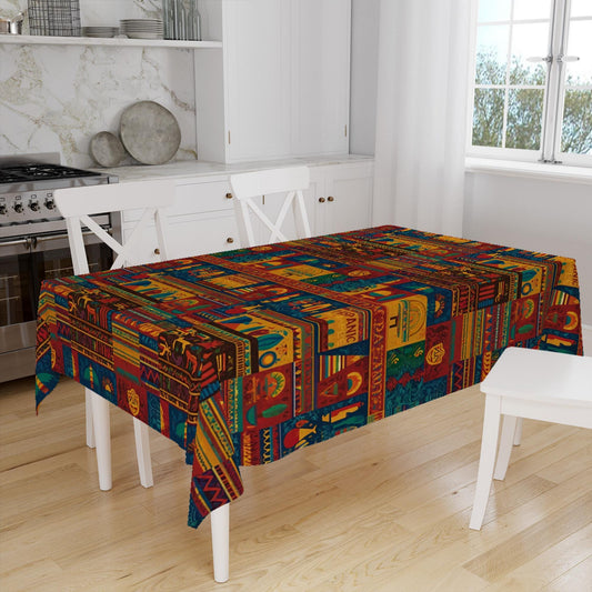 Colorful Aztec Tradional Authentic Retro Mystic Pattern Tablecloth, Modern Dining Accent Table Cover