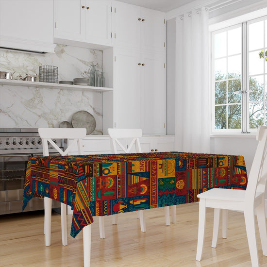 Colorful Aztec Tradional Authentic Retro Mystic Pattern Tablecloth, Modern Dining Accent Table Cover