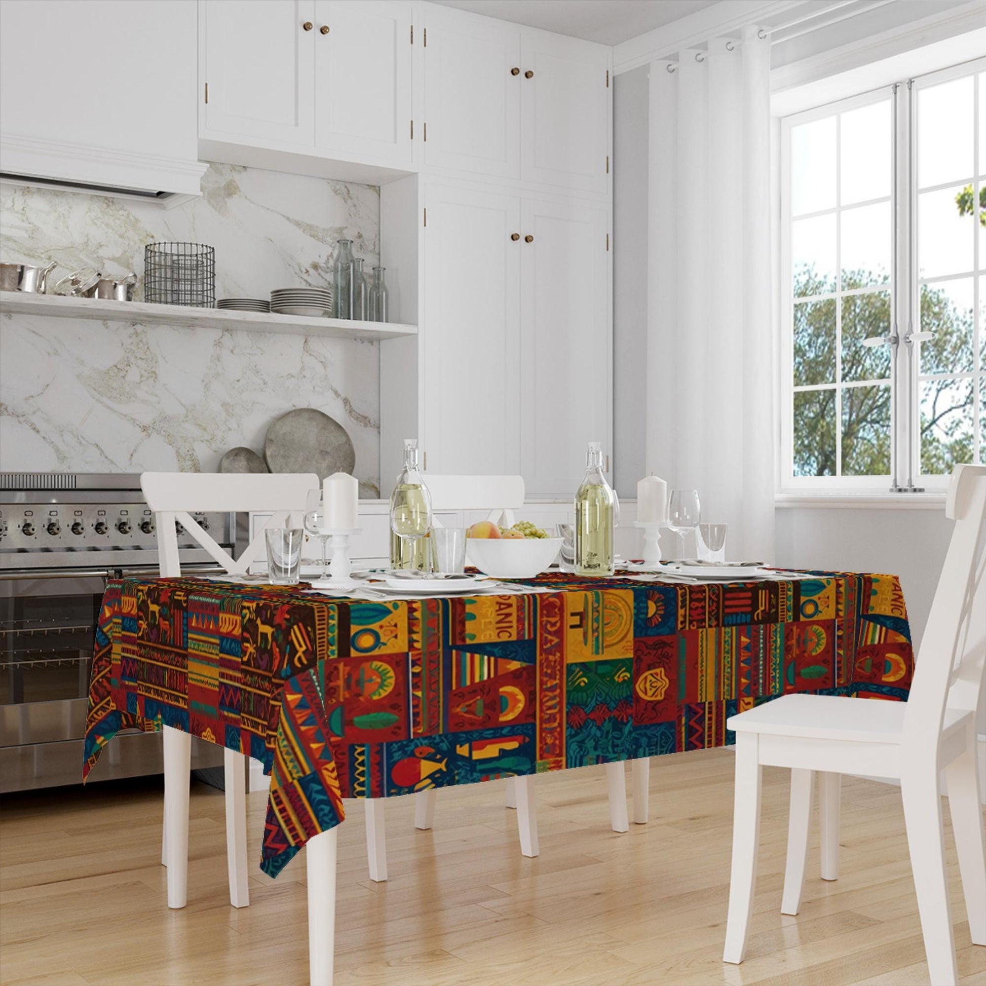 Colorful Aztec Tradional Authentic Retro Mystic Pattern Tablecloth, Modern Dining Accent Table Cover
