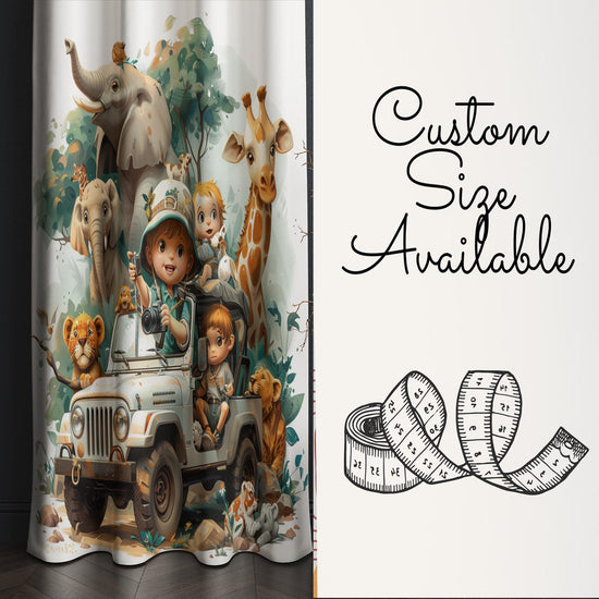 Safari Car Woodland Animals Nursery Kids Curtains & Nursery Window Drapes, Custom Size, Gift Pillow Covers for Toddler Room Decor