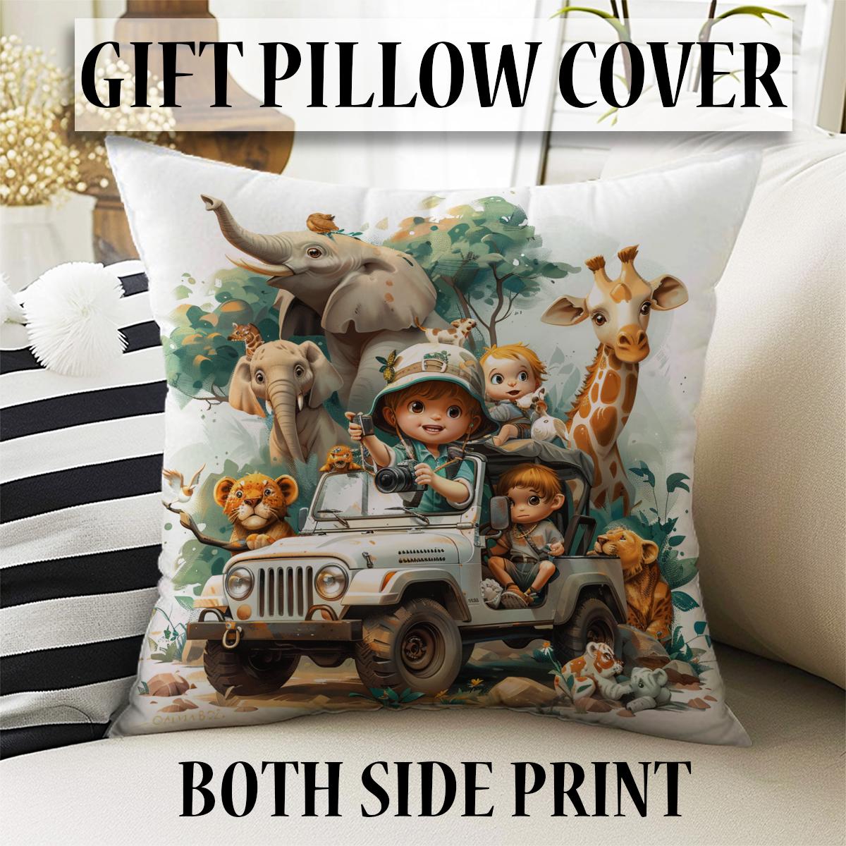 Safari Car Woodland Animals Nursery Kids Curtains & Nursery Window Drapes, Custom Size, Gift Pillow Covers for Toddler Room Decor