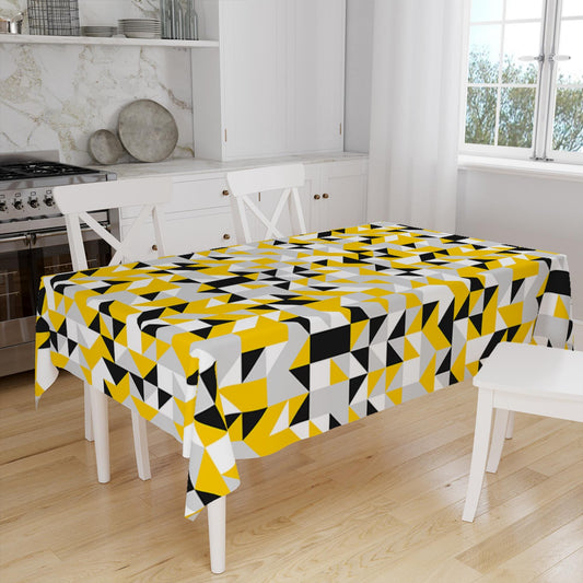 Yellow Gray Black Abstract Triangles Geometric Pattern Table Cloth, Modern Dining Accent Table Cover, Modern Minimal Home Decor