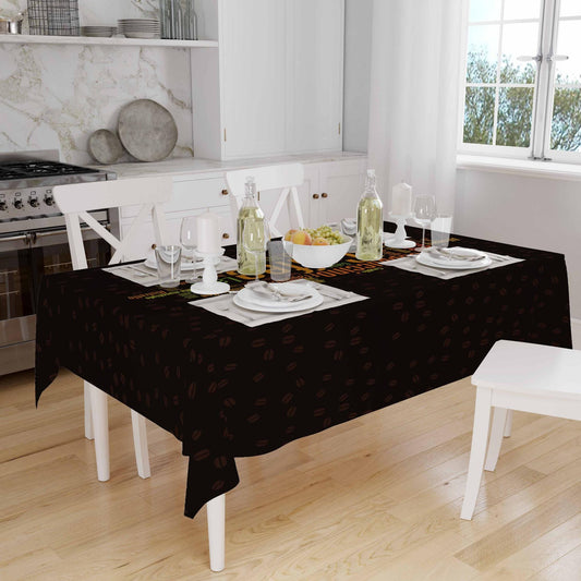 Colorful Coffee Writen Cafe Theme Pattern Tablecloth, Modern Dining Accent Table Cover, Modern Kitchen Home Decor