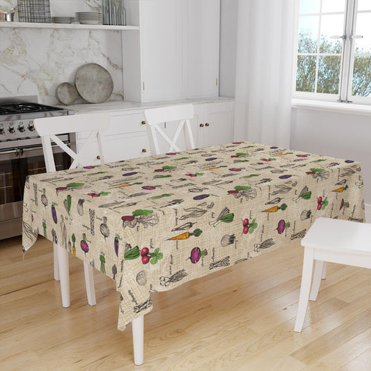 Colorful Vegetables Theme Pattern Cream Background Tablecloth, Modern Dining Accent Table Cover, Modern Kitchen Home Decor