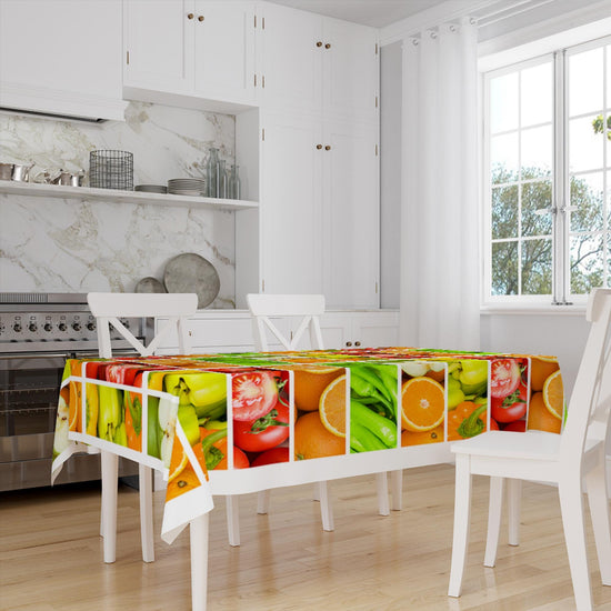 Colroful Fresh Vegetables Fruits Pattern Tablecloth, Modern Dining Accent Table Cover, Modern Kitchen Home Decor
