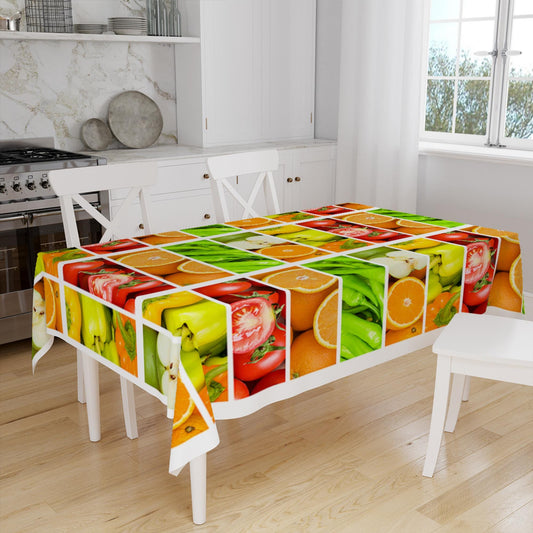 Colroful Fresh Vegetables Fruits Pattern Tablecloth, Modern Dining Accent Table Cover, Modern Kitchen Home Decor