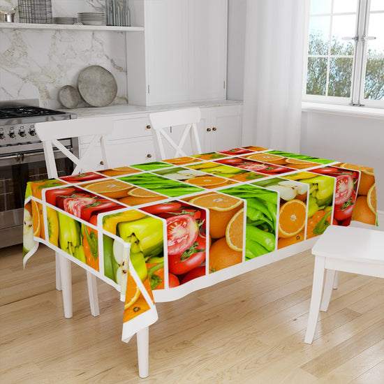 Colroful Fresh Vegetables Fruits Pattern Tablecloth, Modern Dining Accent Table Cover, Modern Kitchen Home Decor