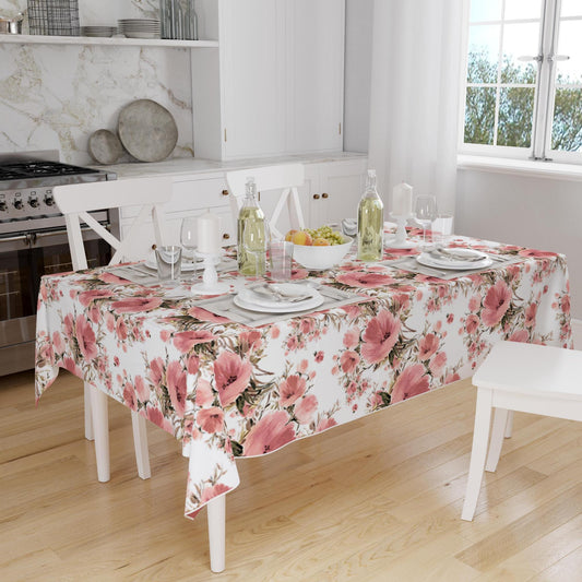 Pink Roses Floral Flowers Spring Botanical Pattern Tablecloth, Modern Dining Accent Table Cover, Modern Kitchen Home Decor