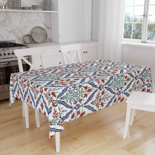 Red Tulips Floral Flowers Spring Botanical Ottoman Turkish Tablecloth, Modern Dining Accent Table Cover, Modern Kitchen Home Decor