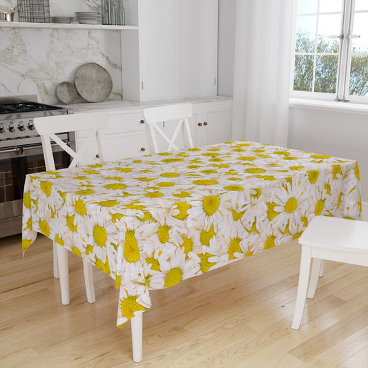 Yellow Daisy Floral Flowers Botanical Summer Tablecloth, Modern Dining Accent Table Cover, Modern Kitchen Home Decor