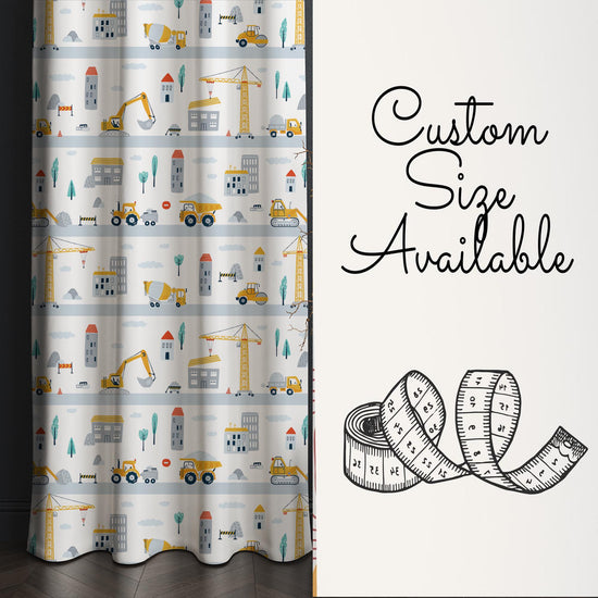 Construction Equipment Nursery Curtains Window Drapes, Custom Size Kids Room Decor, Gift Pillow Covers Toddler Room Houses, City Road Theme
