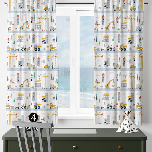 Construction Equipment Nursery Curtains Window Drapes, Custom Size Kids Room Decor, Gift Pillow Covers Toddler Room Houses, City Road Theme