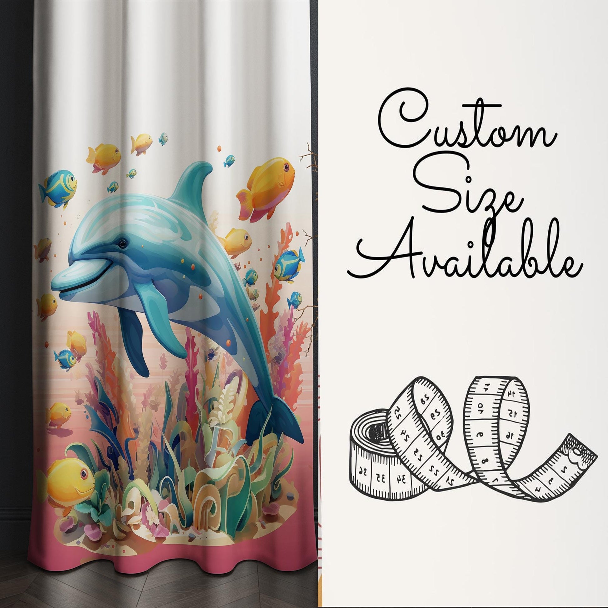 Dolphin Nursery Curtains, Under Sea Theme Kids Room Window Drapes, Custom Size, Girls Room Decor, Gift Pillow Covers