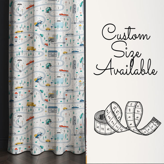 Car City Road Map Nursery Curtains - Custom Size Kids Room Drapes & Pillow Covers, Toddler Room Decor, City Road Theme Gift