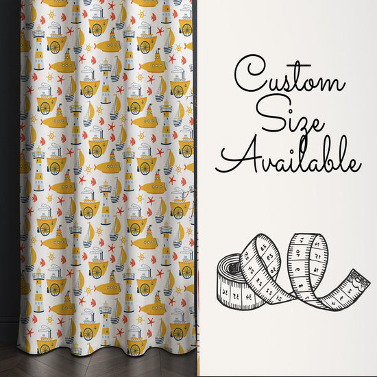 Yellow Submarine Nursery Curtains & Gift Pillow Covers - Custom Kids Room Drapes, Toddler Marine Decor, Gift, Custom Size Options