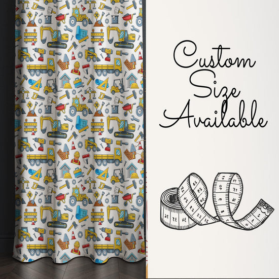Kids Nursery Curtains Construction Equipment Theme Bulldozer Hammer Saw Window Drapes Custom Size Room Decor Gift Pillow Covers