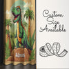 Green Dinosaur Nursery Curtains with Ancient Palm Trees – Custom Size Kids Window Drapes & Matching Pillow Covers Room Decor Gift