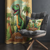 Green Dinosaur Nursery Curtains with Ancient Palm Trees – Custom Size Kids Window Drapes & Matching Pillow Covers Room Decor Gift
