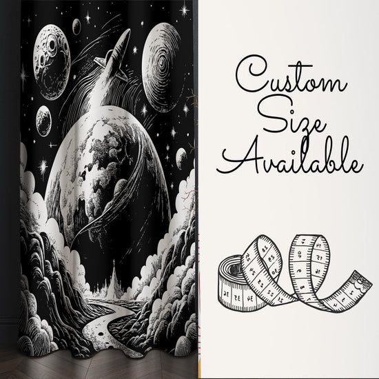 Black White Moon Stars Kids Nursery Curtains – Custom Size Window Drapes & Matching Pillow Covers, Space Room Decor Gift