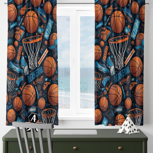 Kids Basketball Balls Curtains & Gift Pillow Covers, Custom Size Nursery Drapes, Sports Room Decor for Boys’ Bedroom Window Treatment