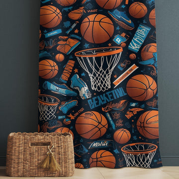 Kids Basketball Balls Curtains & Gift Pillow Covers, Custom Size Nursery Drapes, Sports Room Decor for Boys’ Bedroom Window Treatment