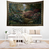 Vintage French Garden Botanical Tapestry Verdure Wall Hanging with Château Garden, Moody Dark Cottagecore Decor for Bedroom and Living Room