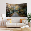 Watercolor Forest Tapestry Wall Hanging, Woodland Path Tree Art, Cozy Fall Living Room Decor, Seasonal Nature Wall Accent