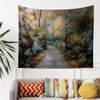 Watercolor Forest Tapestry Wall Hanging, Woodland Path Tree Art, Cozy Fall Living Room Decor, Seasonal Nature Wall Accent