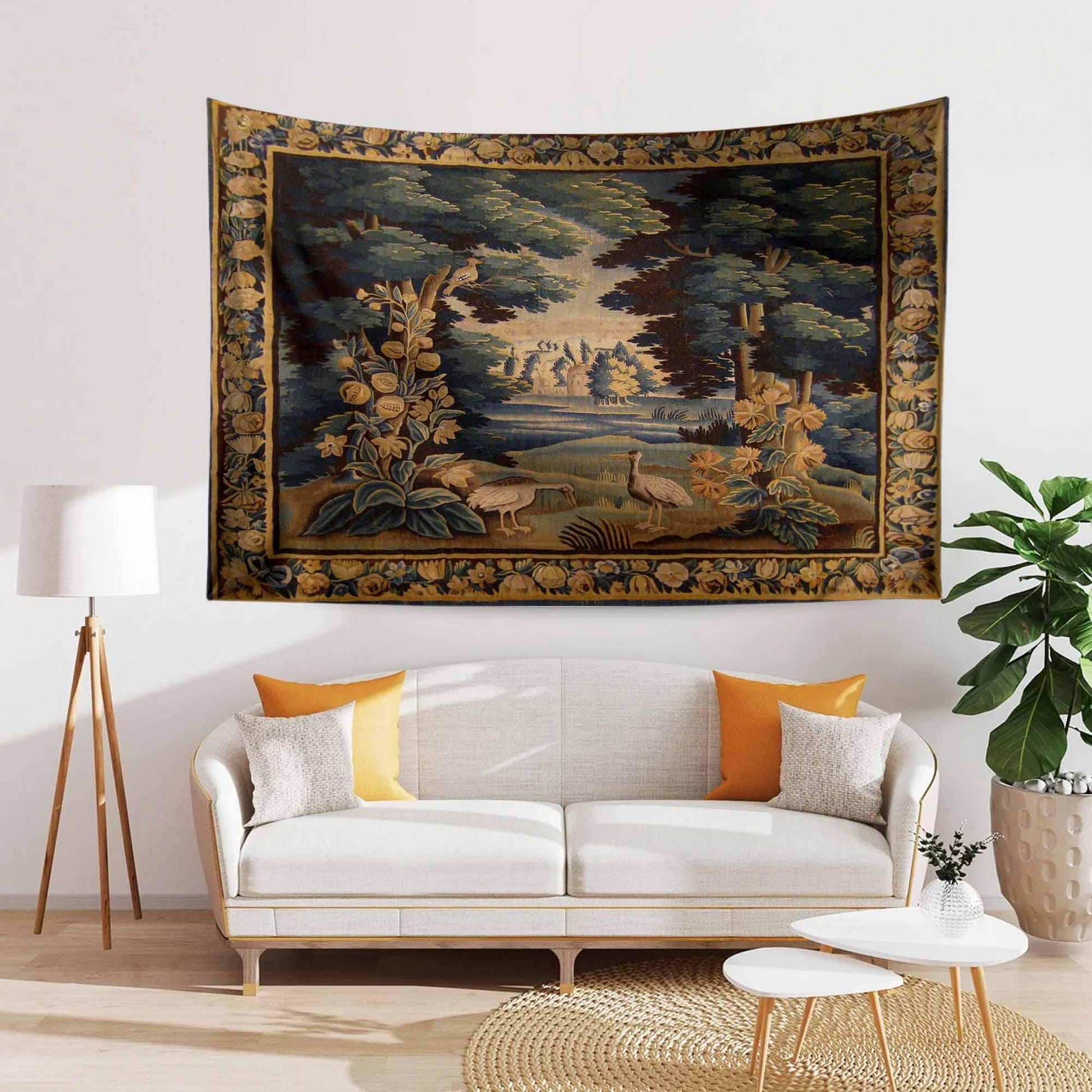 French Wall Tapestry Vintage Royal Garden Verdure, Dark Cottagecore Bedroom Decoration, Boho Wall Hanging