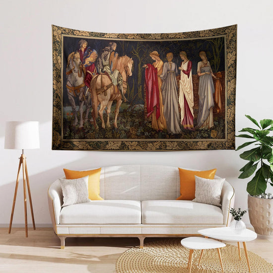 Medieval French Tapestry Wall Art - Departure of the Knights of Camelot, 15th Century Antique Decor, Historical Medieval Art Textile