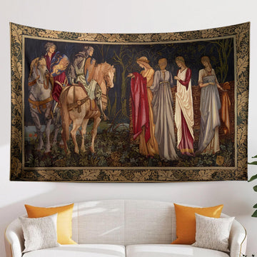 Medieval French Tapestry Wall Art - Departure of the Knights of Camelot, 15th Century Antique Decor, Historical Medieval Art Textile