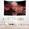 Japanese Art Landscape Tapestry, Nature Tapestry Wall Hanging, Moon Tapestry, Mountain Forest Landscape Tapestries for Living Room Decor