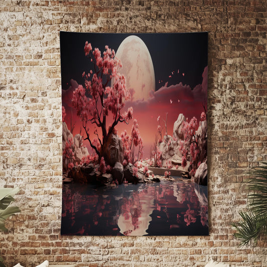 Japanese Art Landscape Tapestry, Nature Tapestry Wall Hanging, Moon Tapestry, Mountain Forest Landscape Tapestries for Living Room Decor